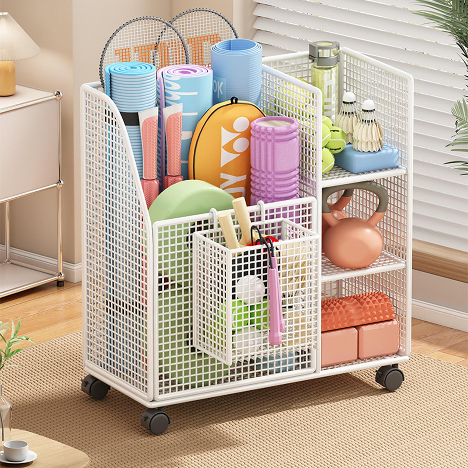 Sports Equipment Rack - ชั้นวางอุปกรณ์โยคะแบบเคลื่อนย้ายได้ วัสดุเหล็ก สำหรับเก็บดัมเบล เสื่อโยคะ โฟมโรลเลอร์ อุปกรณ์ออกกำลังกายที่บ้าน