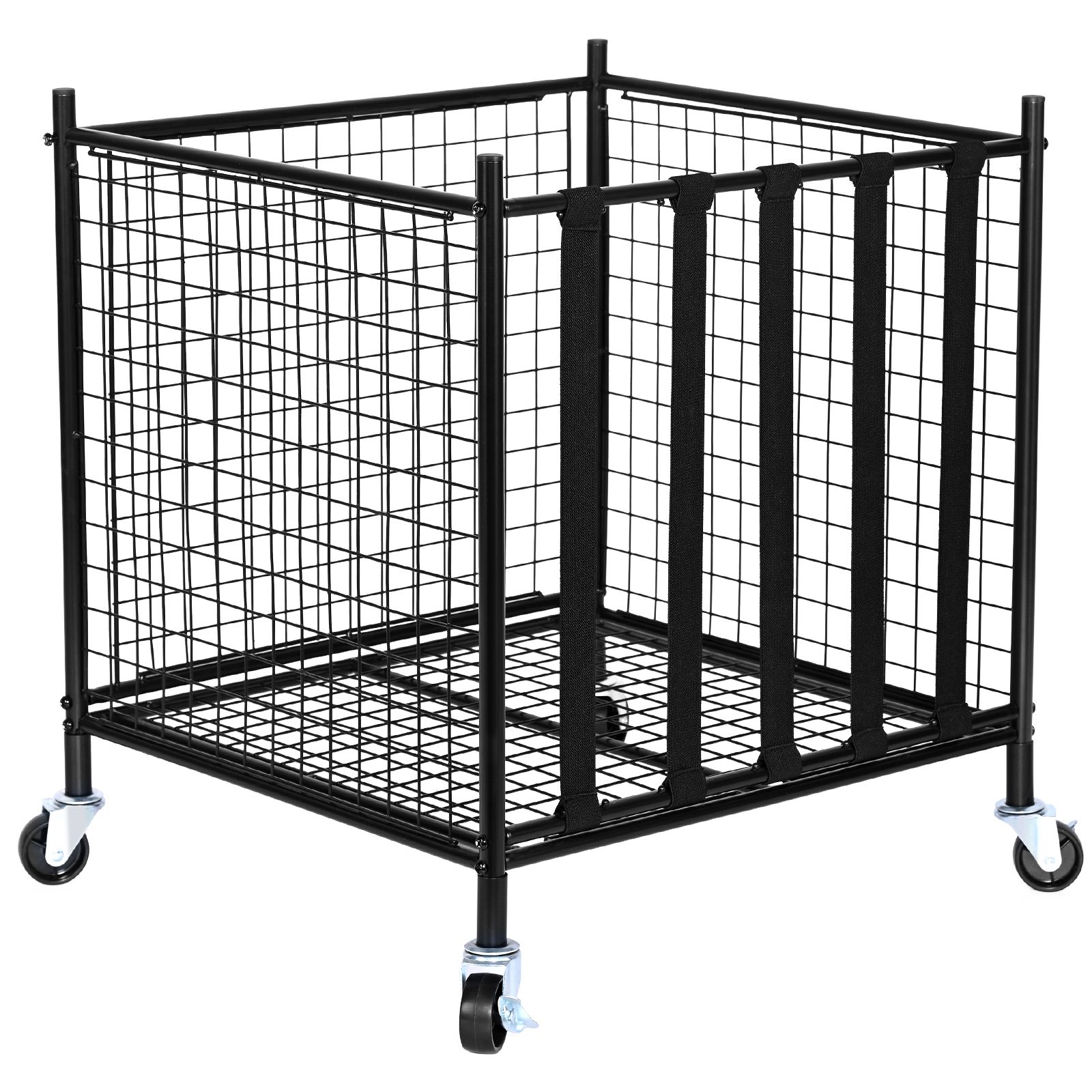 Sports Equipment Rack - รถเข็นเก็บลูกบอลกีฬาแบบม้วนได้, ตะกร้าบาสเก็ตบอลแบบล็อคได้พร้อมสายรัดยางยืด, ที่เก็บอุปกรณ์กีฬาสำหรับในร่มและกลางแจ้ง, ชั้นวางของเหล็กสำหรับโรงรถ, สนามเด็กเล่น, โรงยิมและโรงเรียน