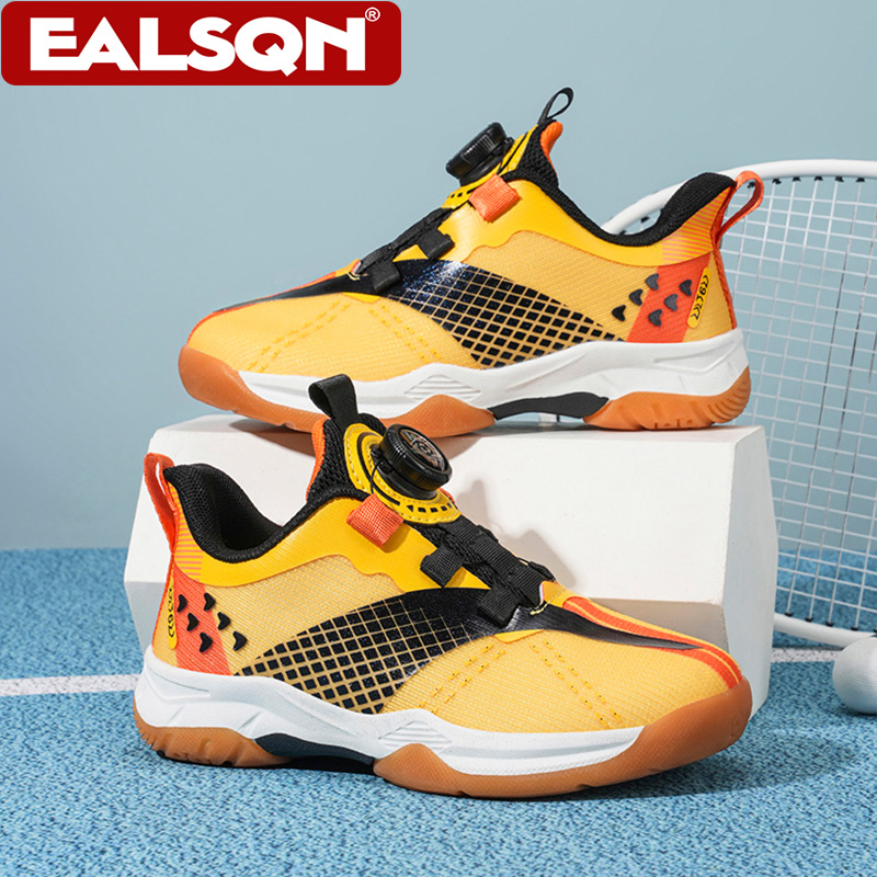 Sports Equipment For Kindergarten - รองเท้าผ้าใบเทนนิสสำหรับเด็กผู้ชาย น้ำหนักเบา พร้อมตัวล็อกแบบหมุน รองเท้ากีฬาแบดมินตัน กันลื่น ระบายอากาศได้ดี