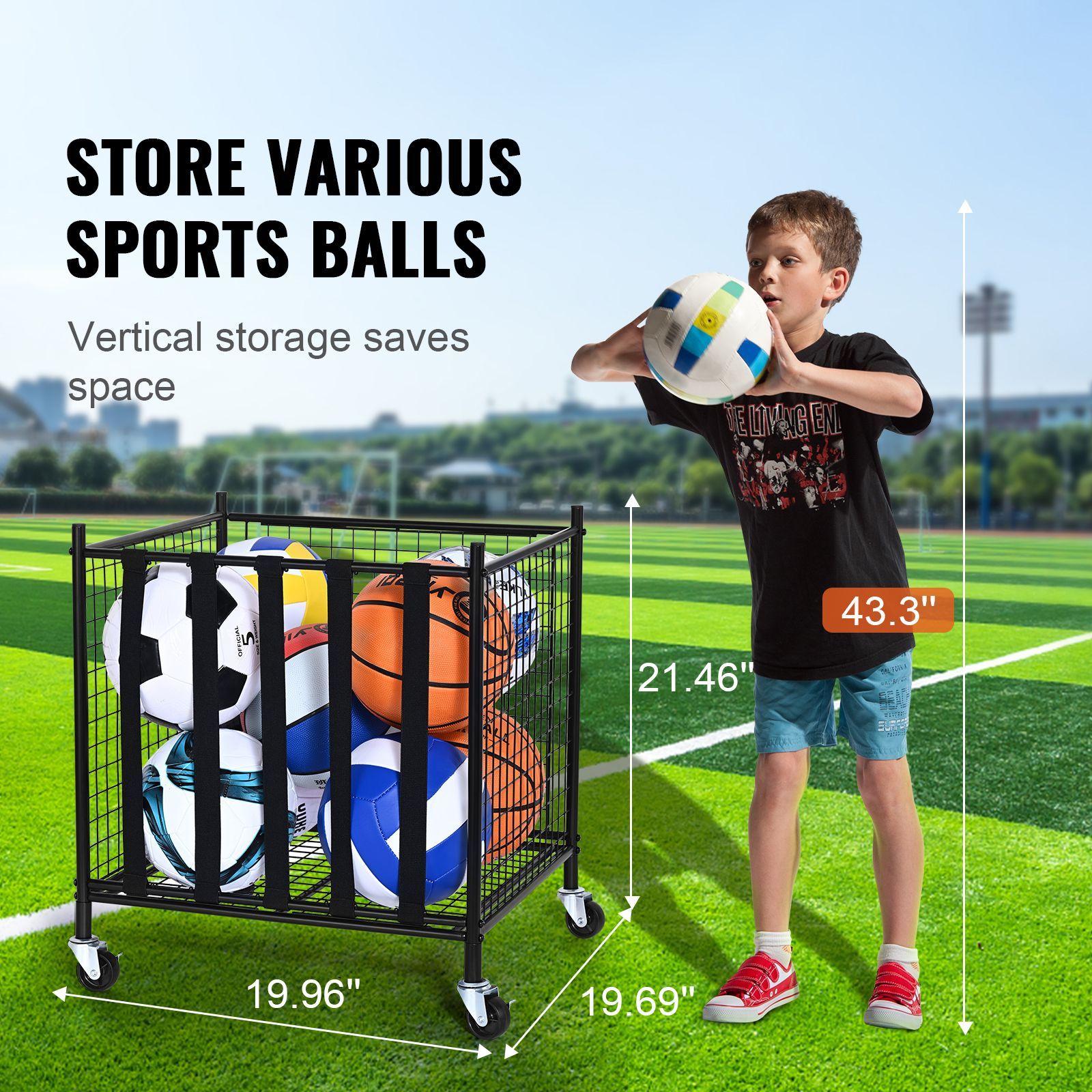 รถเข็นเก็บลูกบอลกีฬาแบบม้วนได้ - Sports Equipment Rack บทวิจารณ์และราคา